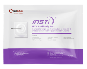 INSTI HCV Antibody Test packaging for rapid Hepatitis C detection by bioLytical Laboratories