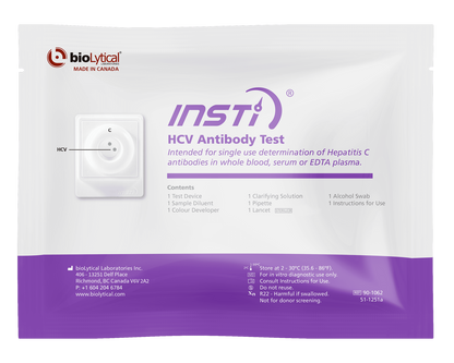 INSTI HCV Antibody Test packaging for rapid Hepatitis C detection by bioLytical Laboratories